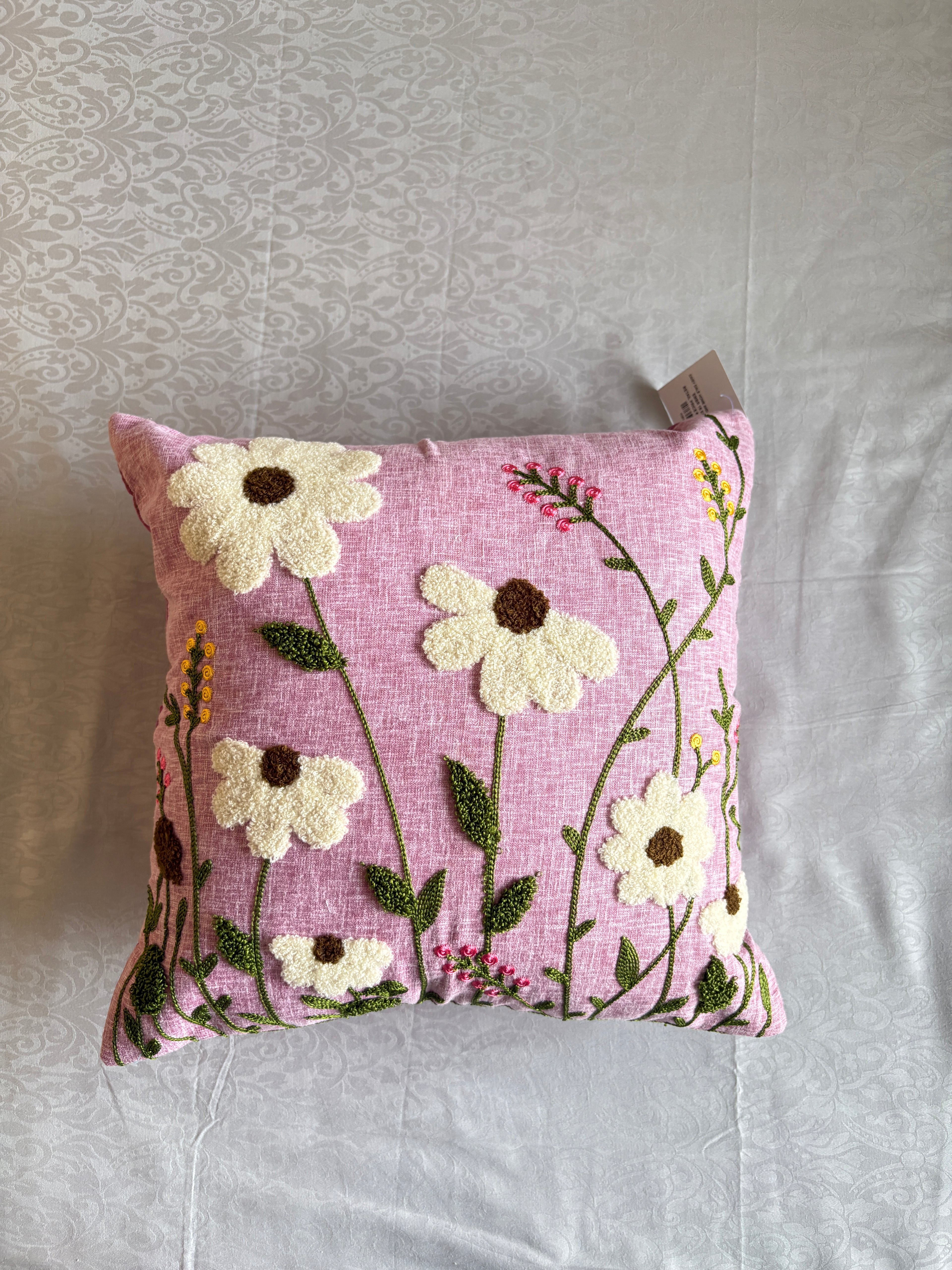 The Mauve Meadow Embroidered Pillow, 16x16