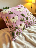 The Mauve Meadow Embroidered Pillow, 16x16