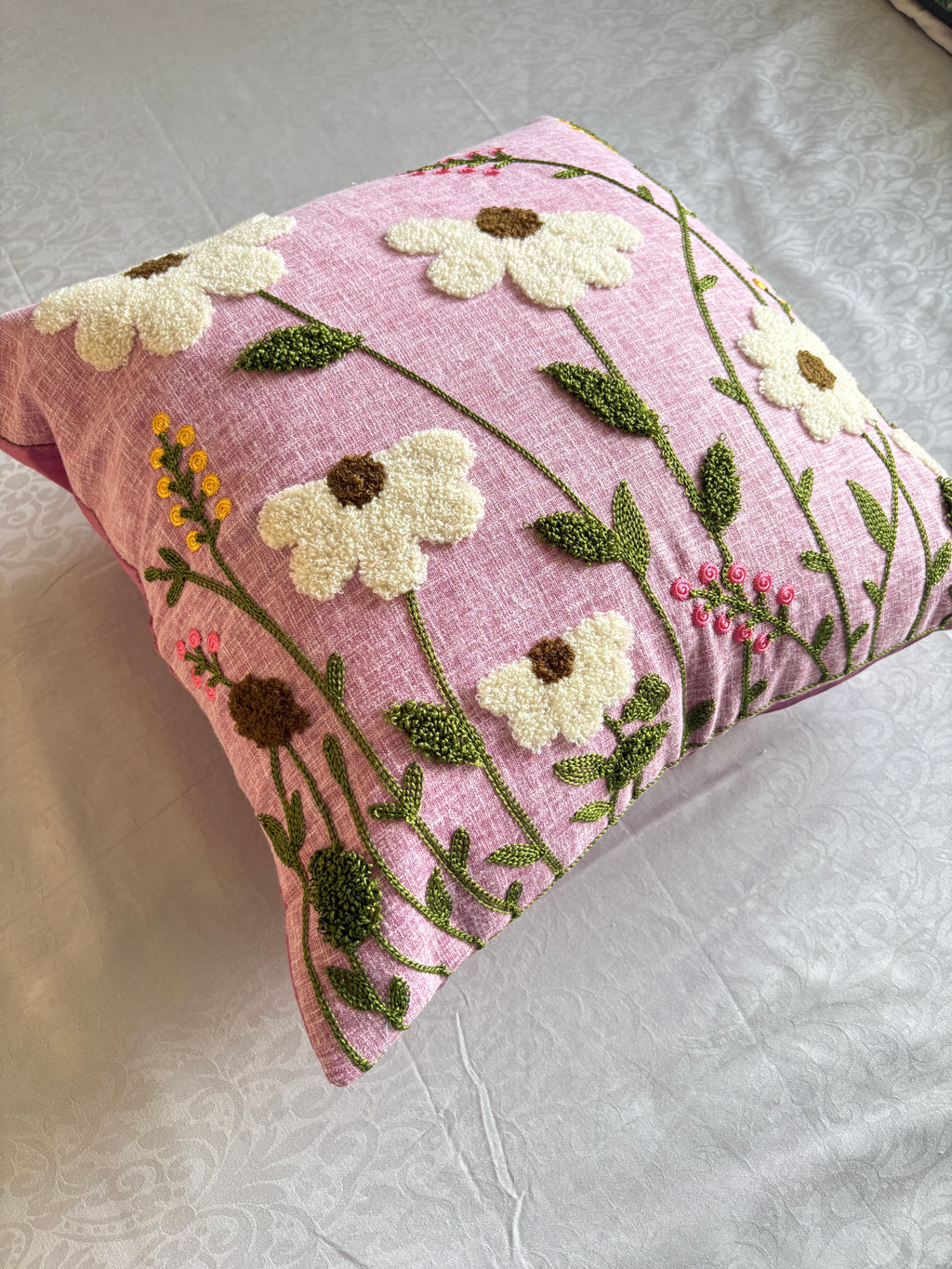 The Mauve Meadow Embroidered Pillow, 16x16