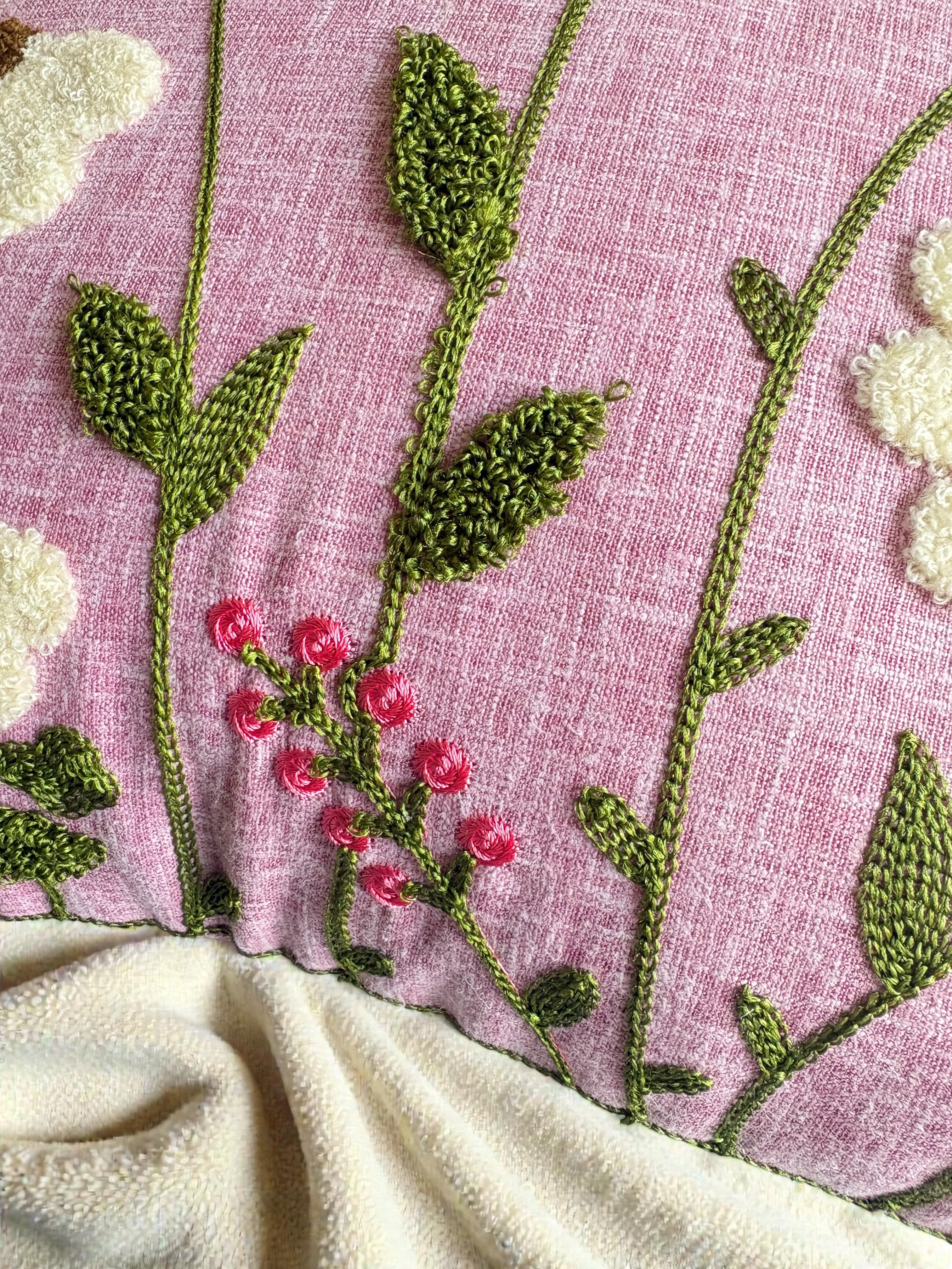 The Mauve Meadow Embroidered Pillow, 16x16