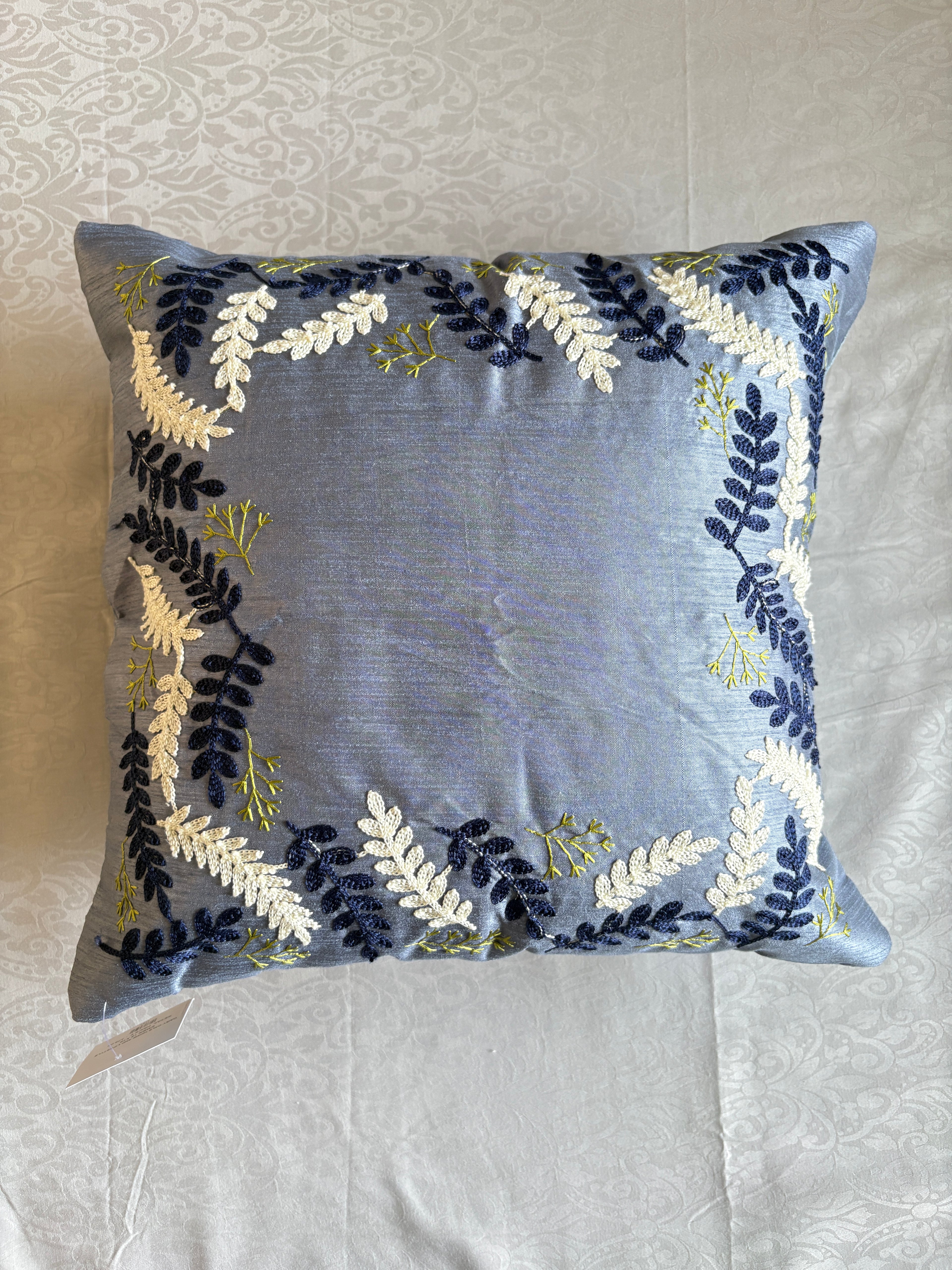 The Silver Birch Aari Embroidered Pillow, 16x16