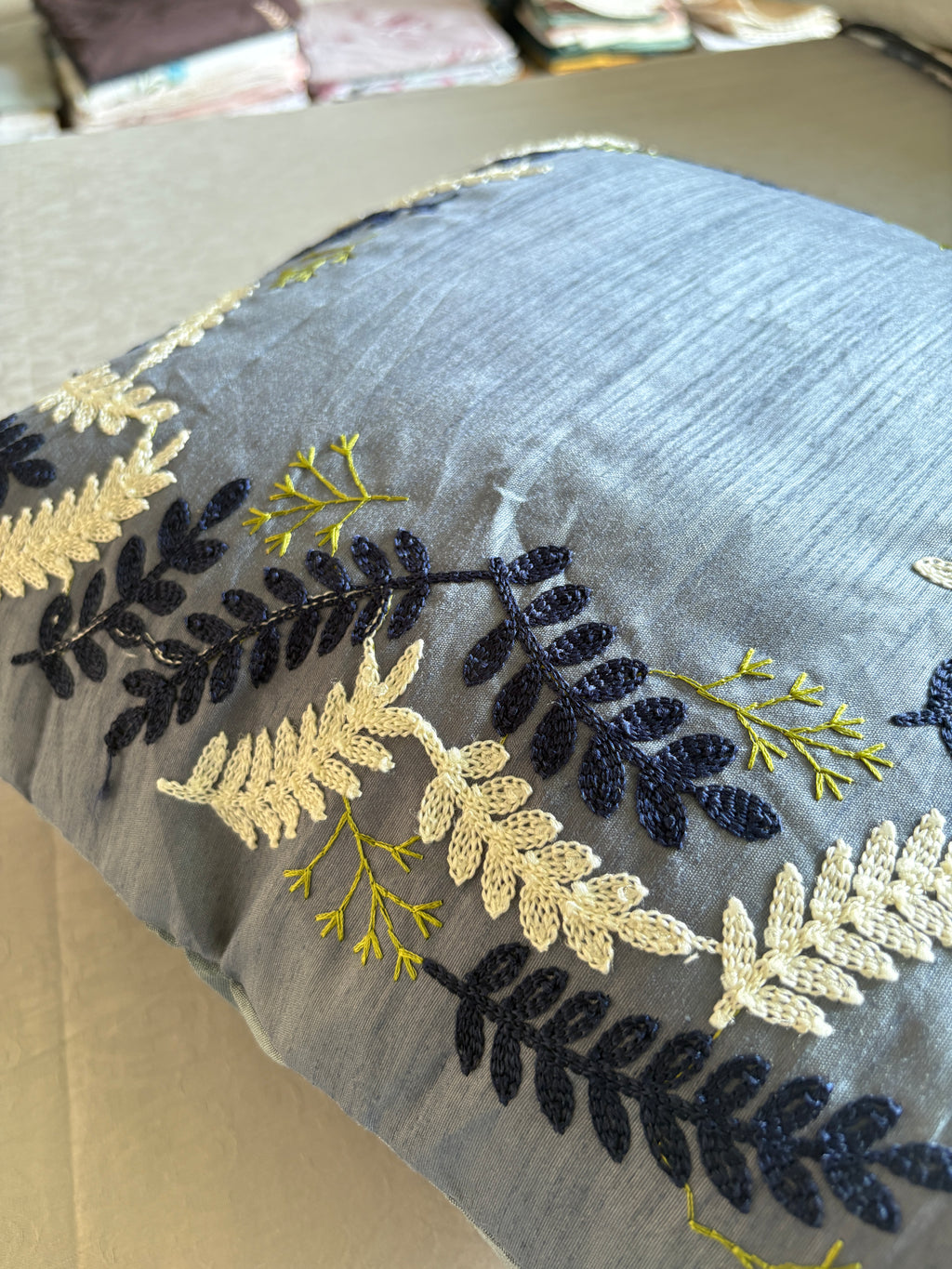 The Silver Birch Aari Embroidered Pillow, 16x16