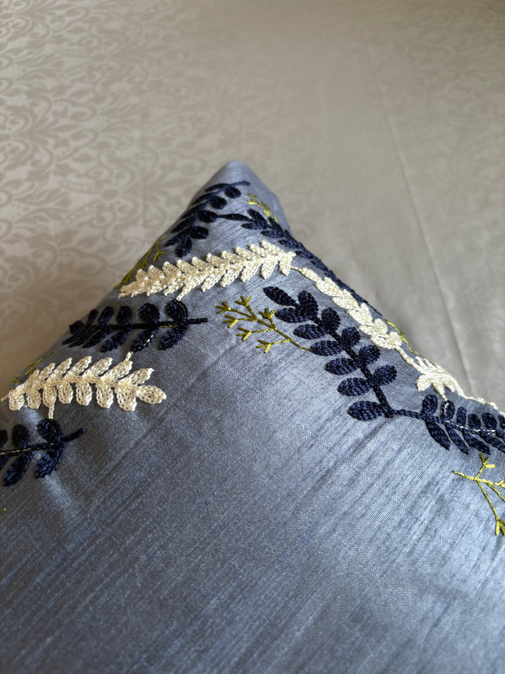 The Silver Birch Aari Embroidered Pillow, 16x16