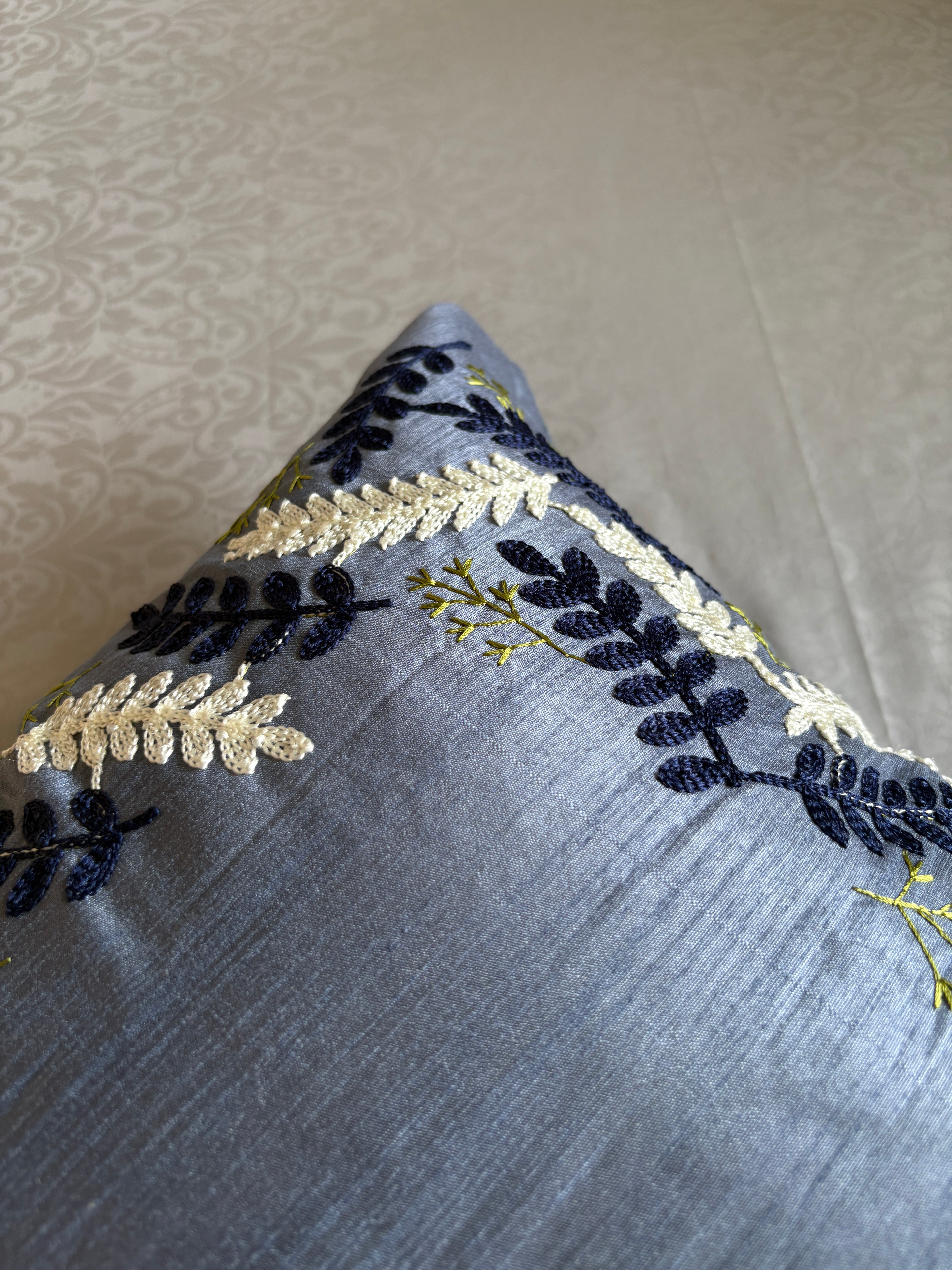 The Silver Birch Aari Embroidered Pillow, 16x16