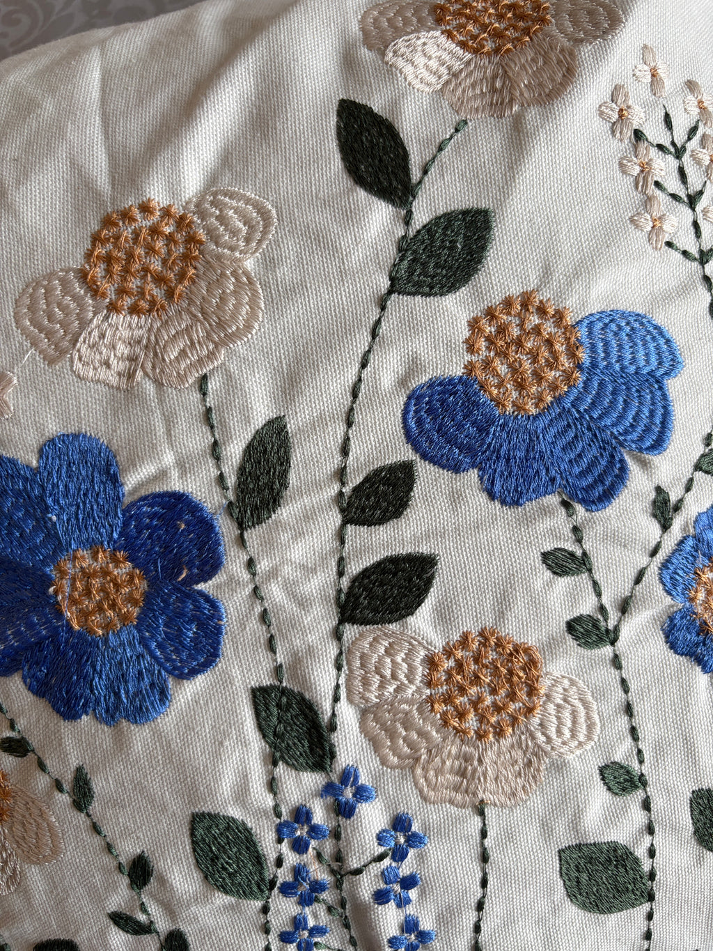 The Cornflower Meadow Embroidered Pillow, 16x16