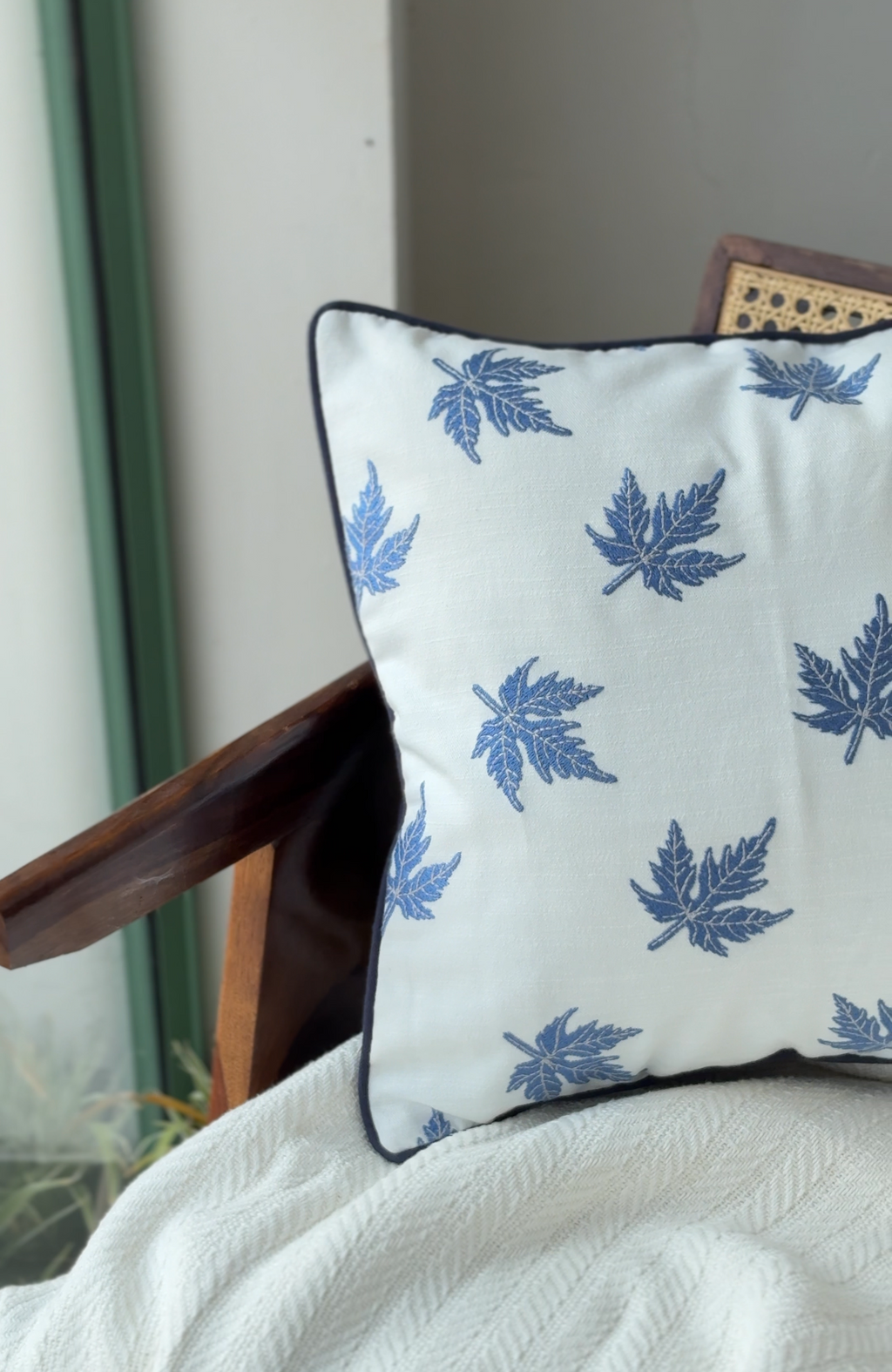 THE INDIGO LEAF TAILORED CUSHION – 16x16 INCH