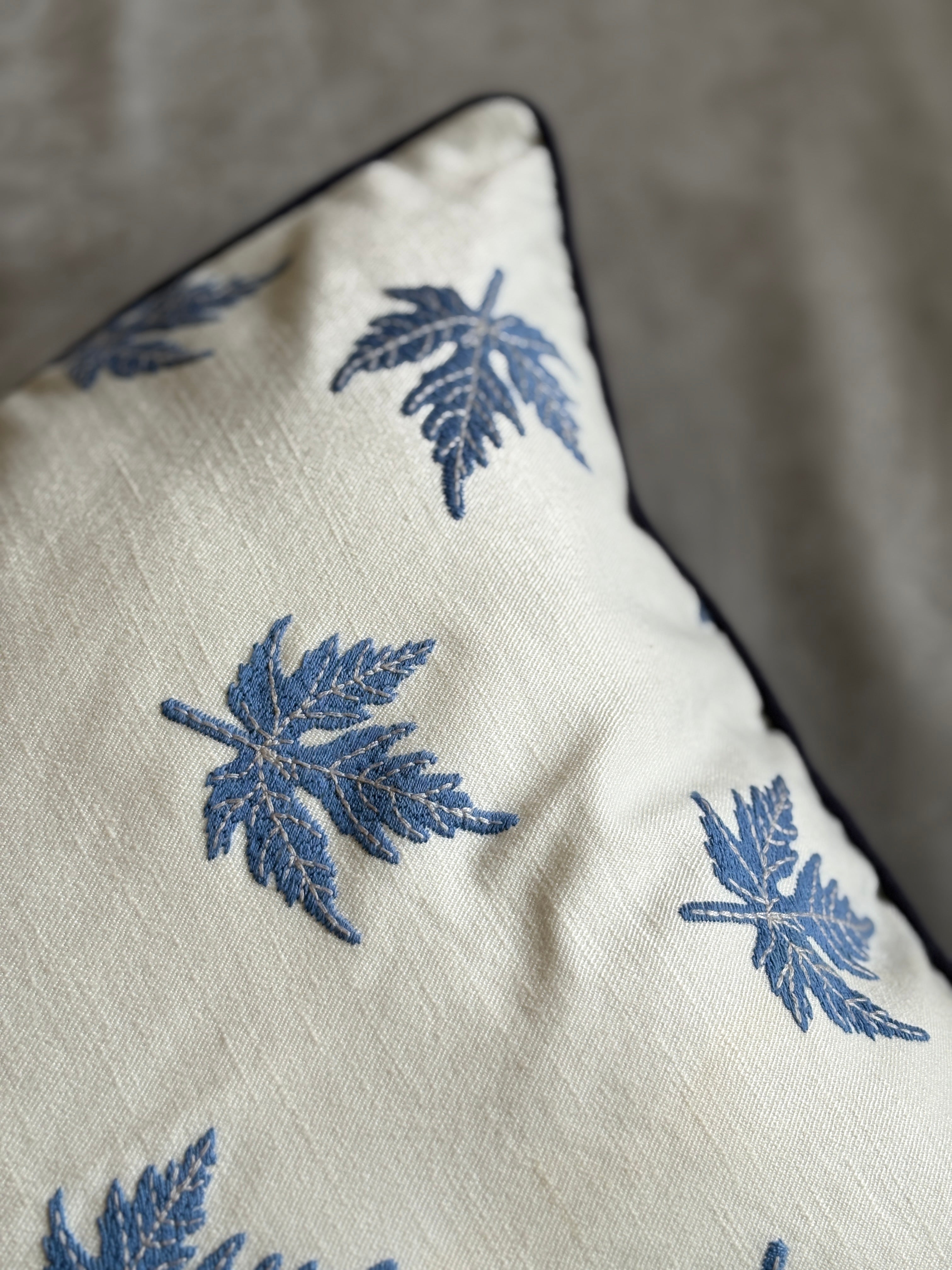 THE INDIGO LEAF TAILORED CUSHION – 16x16 INCH