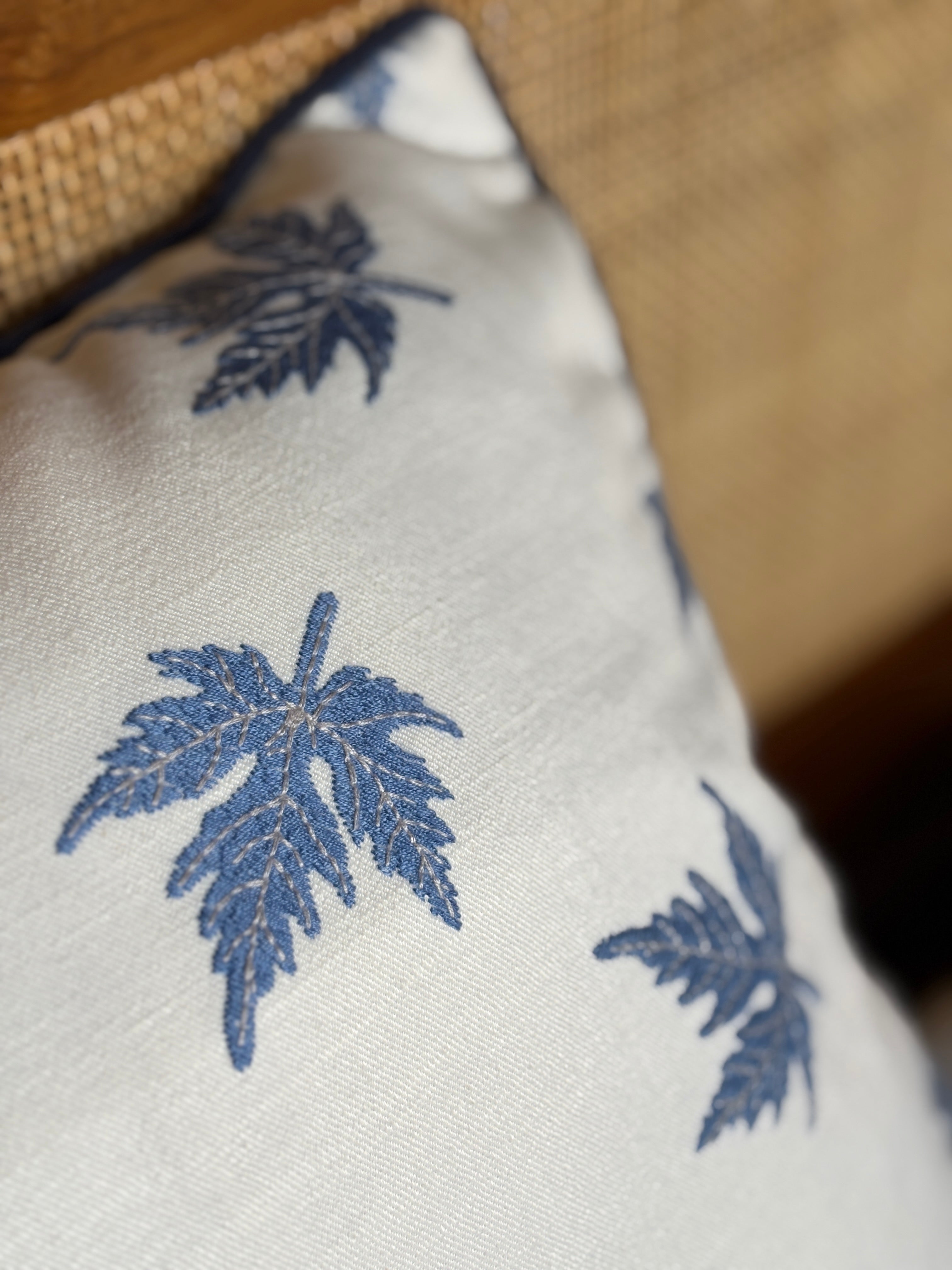 THE INDIGO LEAF TAILORED CUSHION – 16x16 INCH