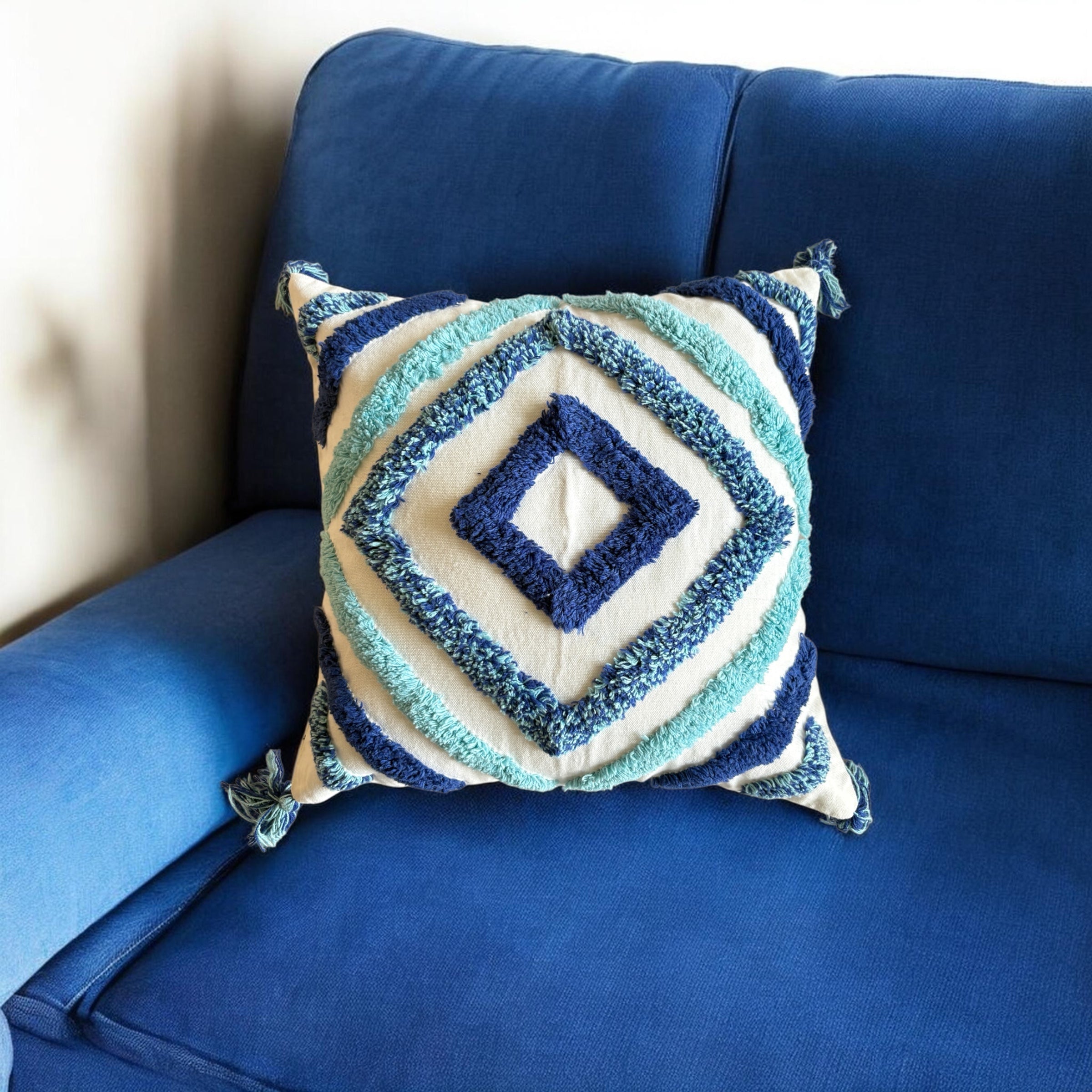 The Indigo Diamond Tufted Pillow, 16x16