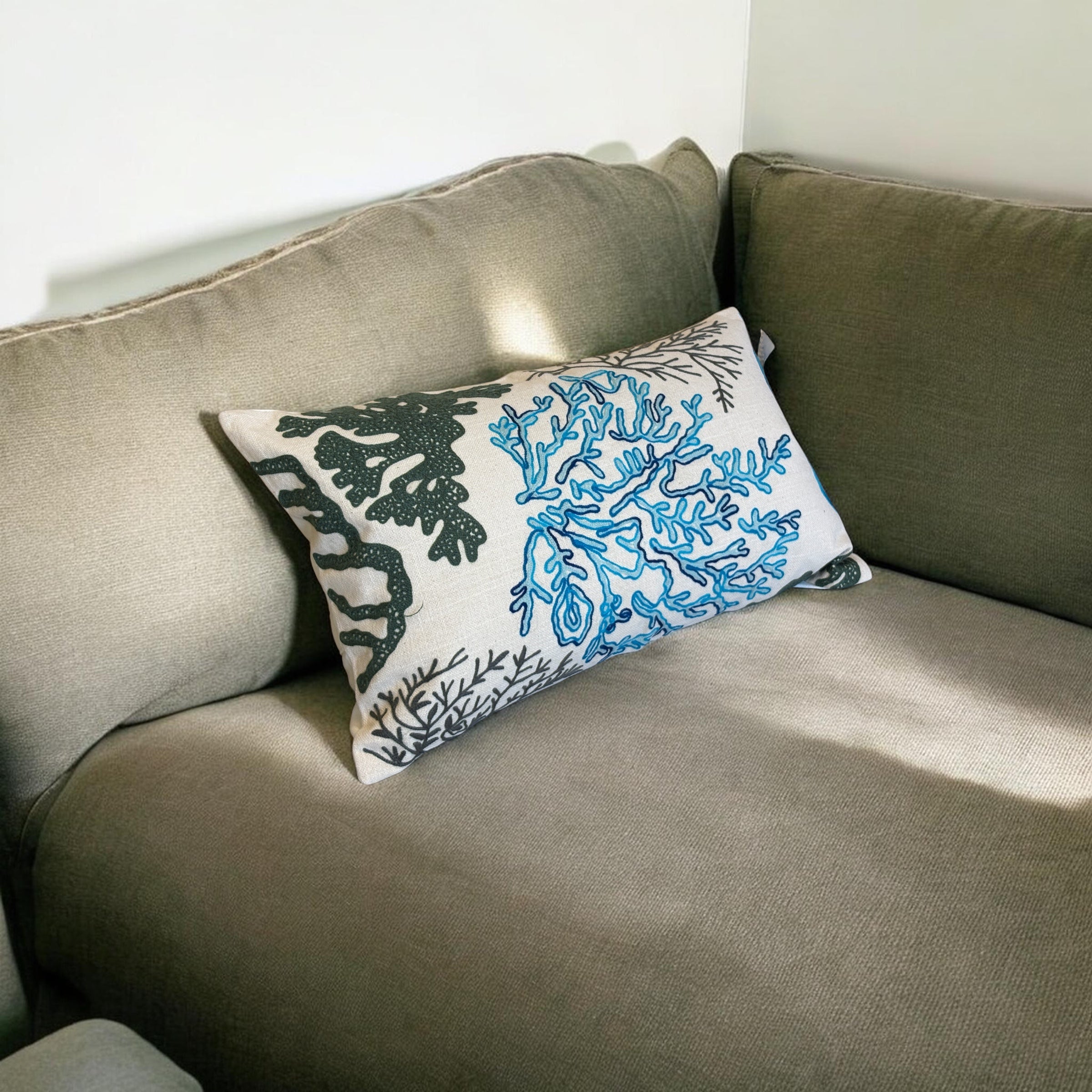 The Azure Coral Embroidered Lumbar, 12x20