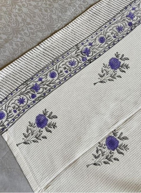 Hand-Block Printed Cotton Waffle Bath Towel – Violet & Slate