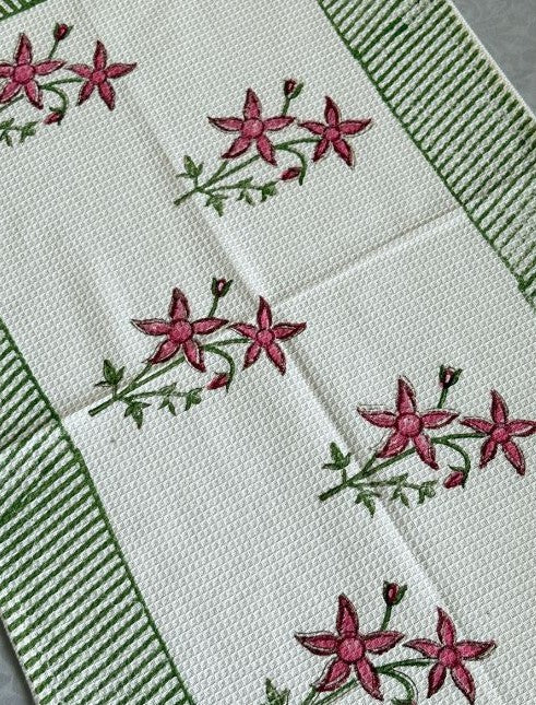 Hand-Block Printed Cotton Waffle Hand Towel – Sage & Crimson