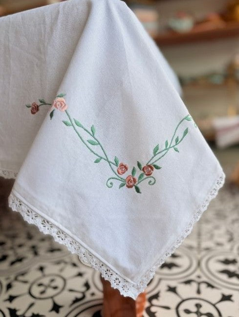 The Heirloom Rose Embroidered Tablecloth